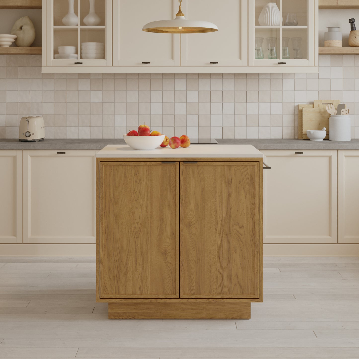 Brookline 36" Kitchen Island in Oak | White Quartz Countertop