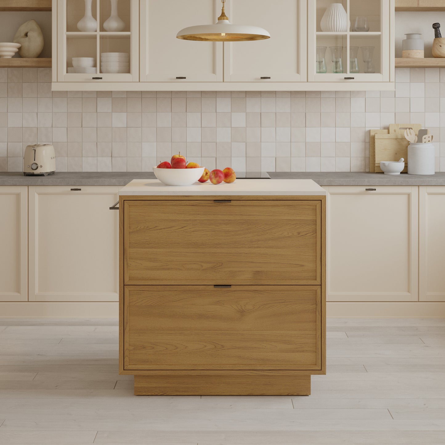Brookline 36" Kitchen Island in Oak | White Quartz Countertop