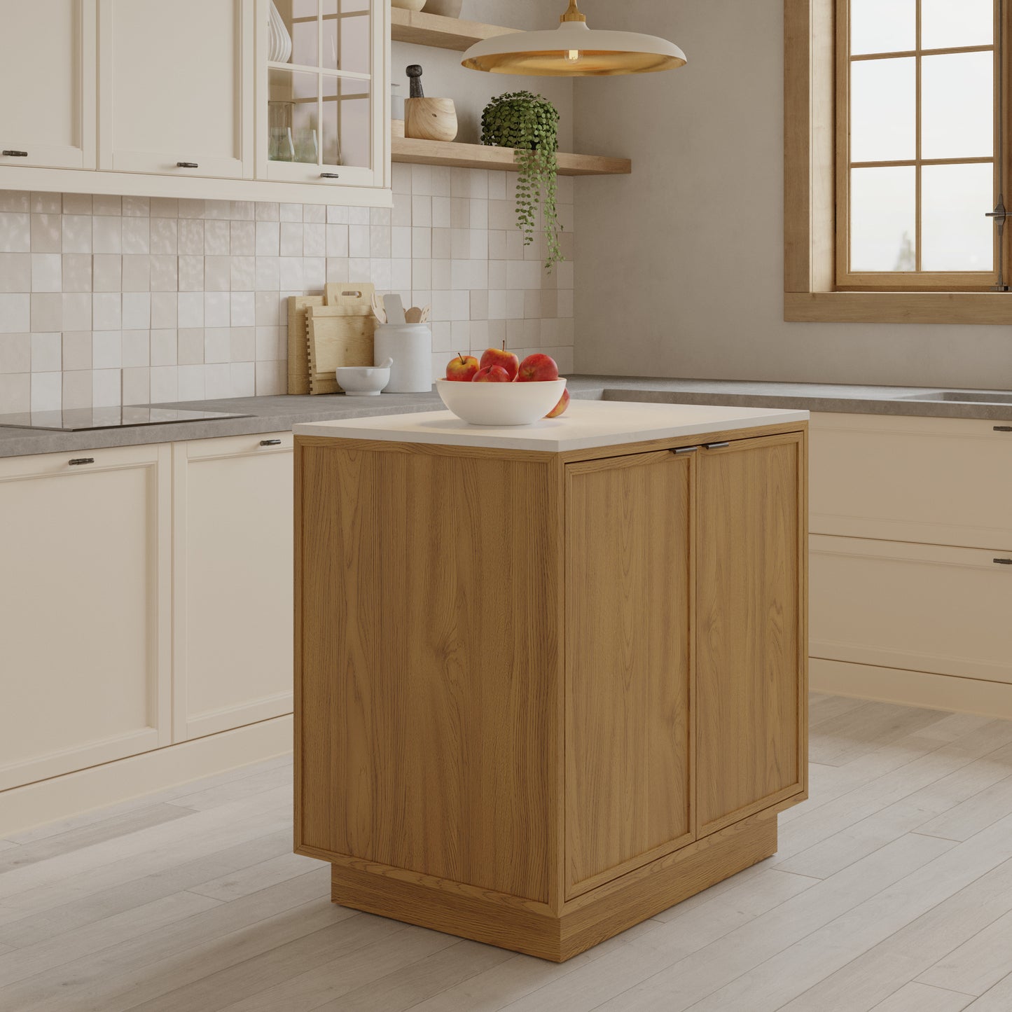 Brookline 36" Kitchen Island in Oak | White Quartz Countertop