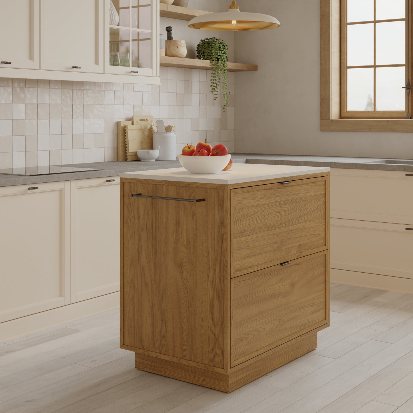 Brookline 36" Kitchen Island in Oak | White Quartz Countertop