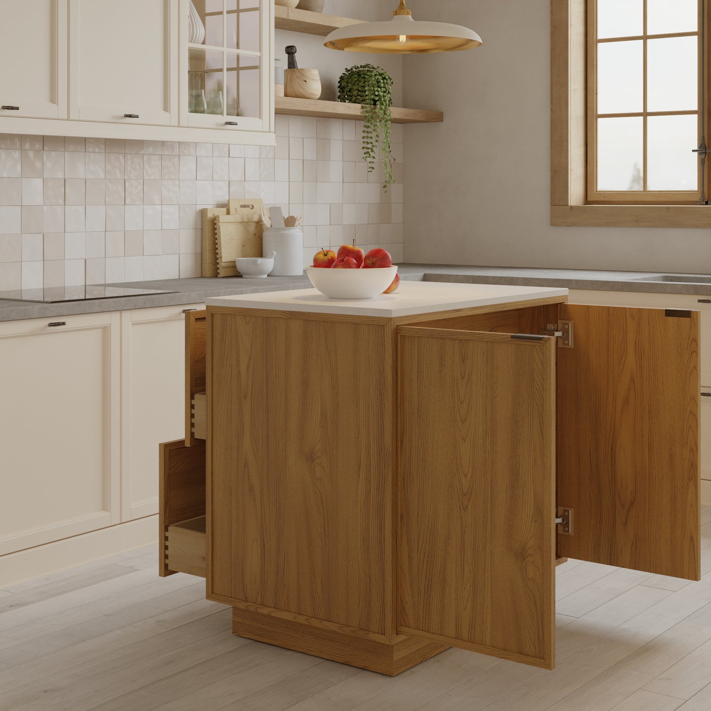 Brookline 36" Kitchen Island in Oak | White Quartz Countertop