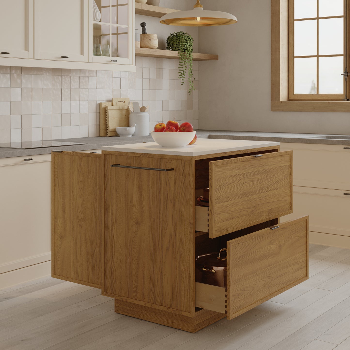 Brookline 36" Kitchen Island in Oak | White Quartz Countertop