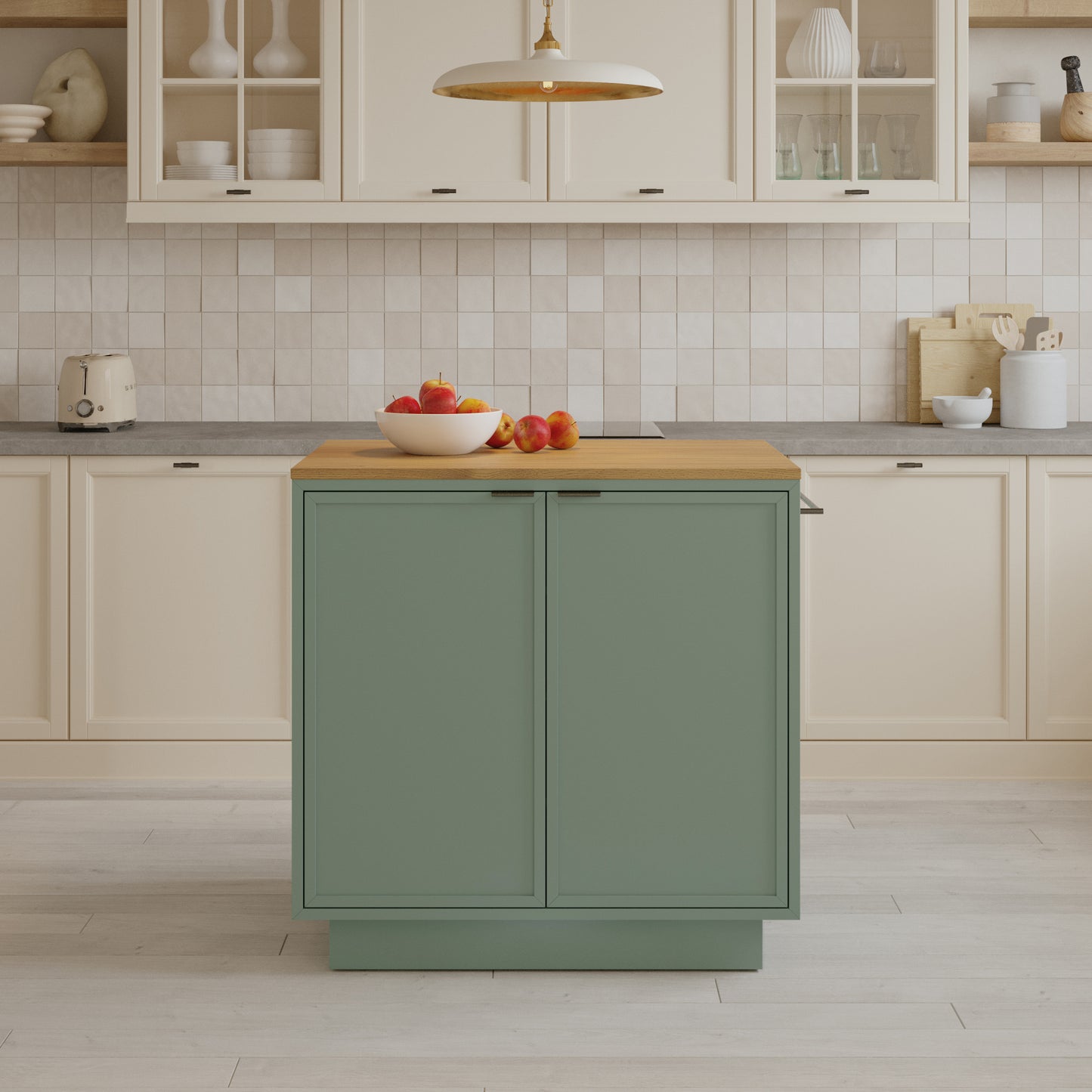 Brookline 36" Kitchen Island in Organic Green | Butcher Block Countertop