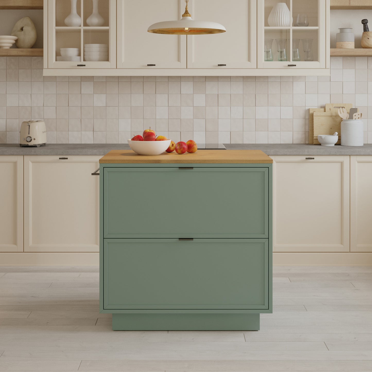 Brookline 36" Kitchen Island in Organic Green | Butcher Block Countertop