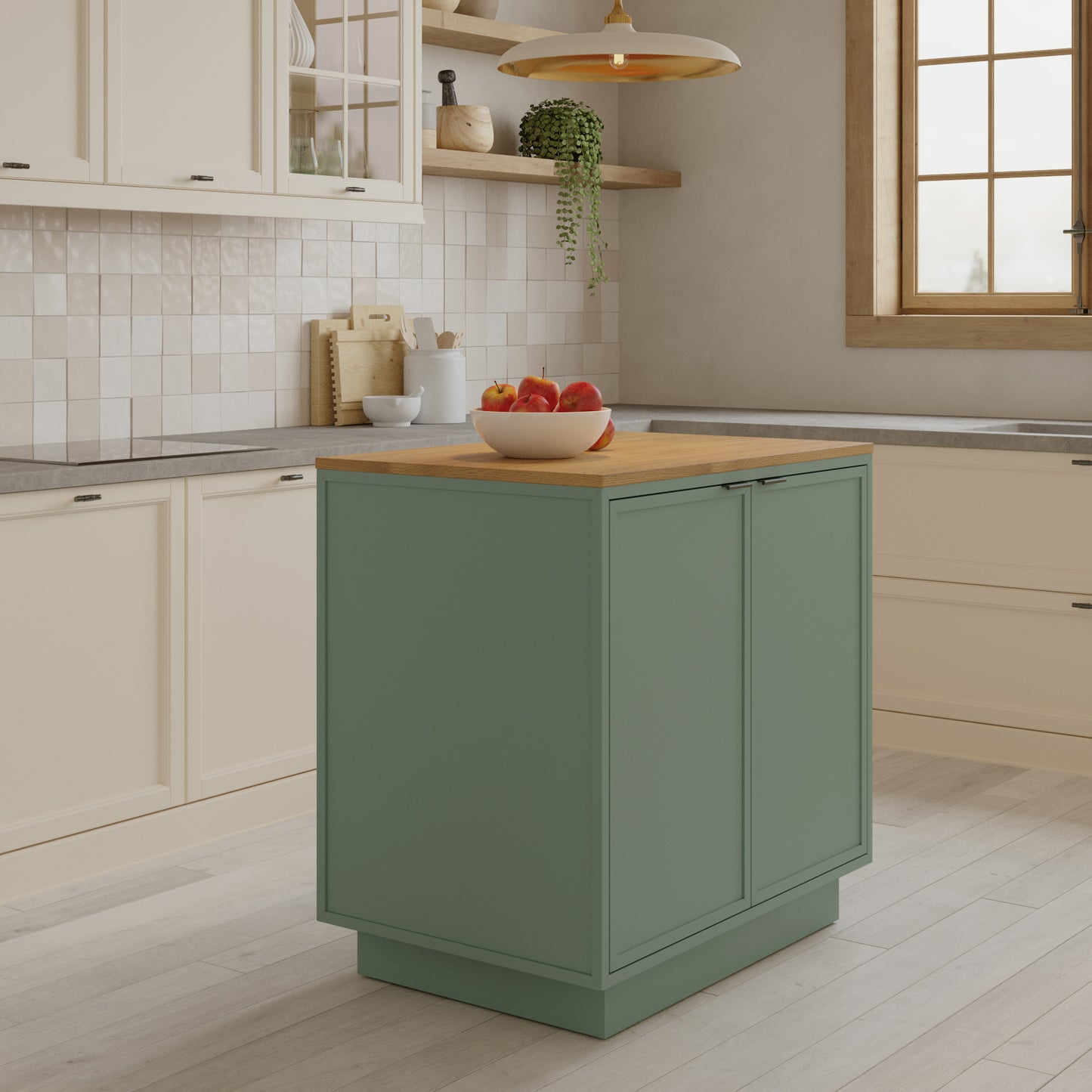 Brookline 36" Kitchen Island in Organic Green | Butcher Block Countertop