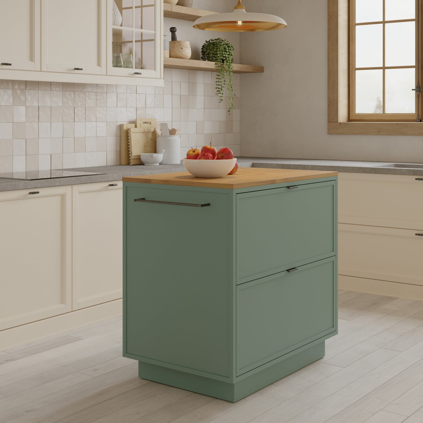 Brookline 36" Kitchen Island in Organic Green | Butcher Block Countertop