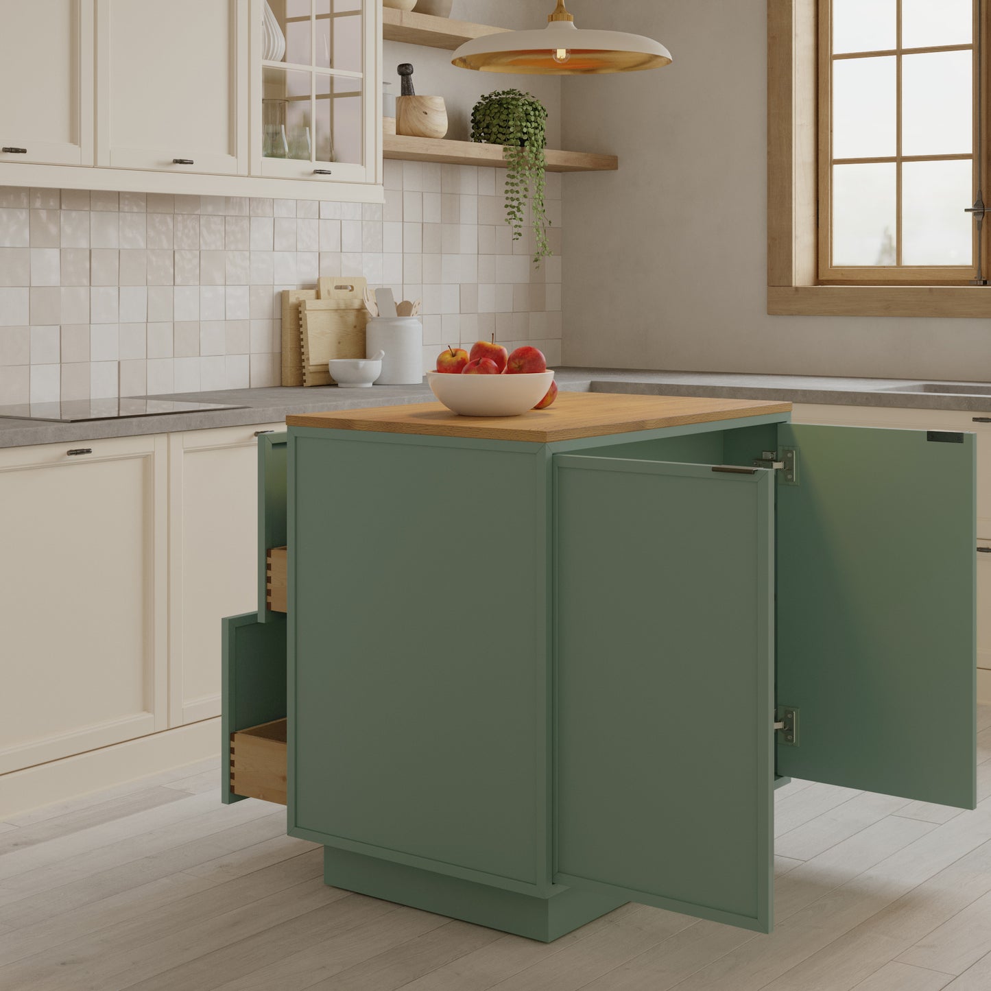 Brookline 36" Kitchen Island in Organic Green | Butcher Block Countertop