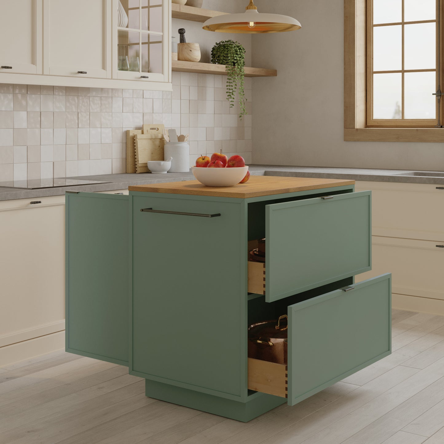 Brookline 36" Kitchen Island in Organic Green | Butcher Block Countertop