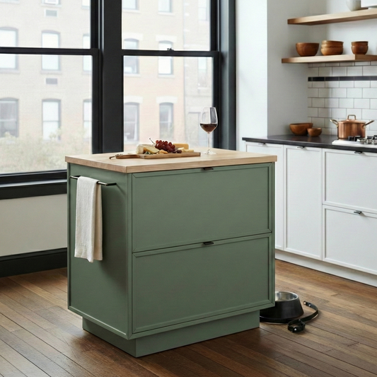 Brookline 36" Kitchen Island in Organic Green | Butcher Block Countertop