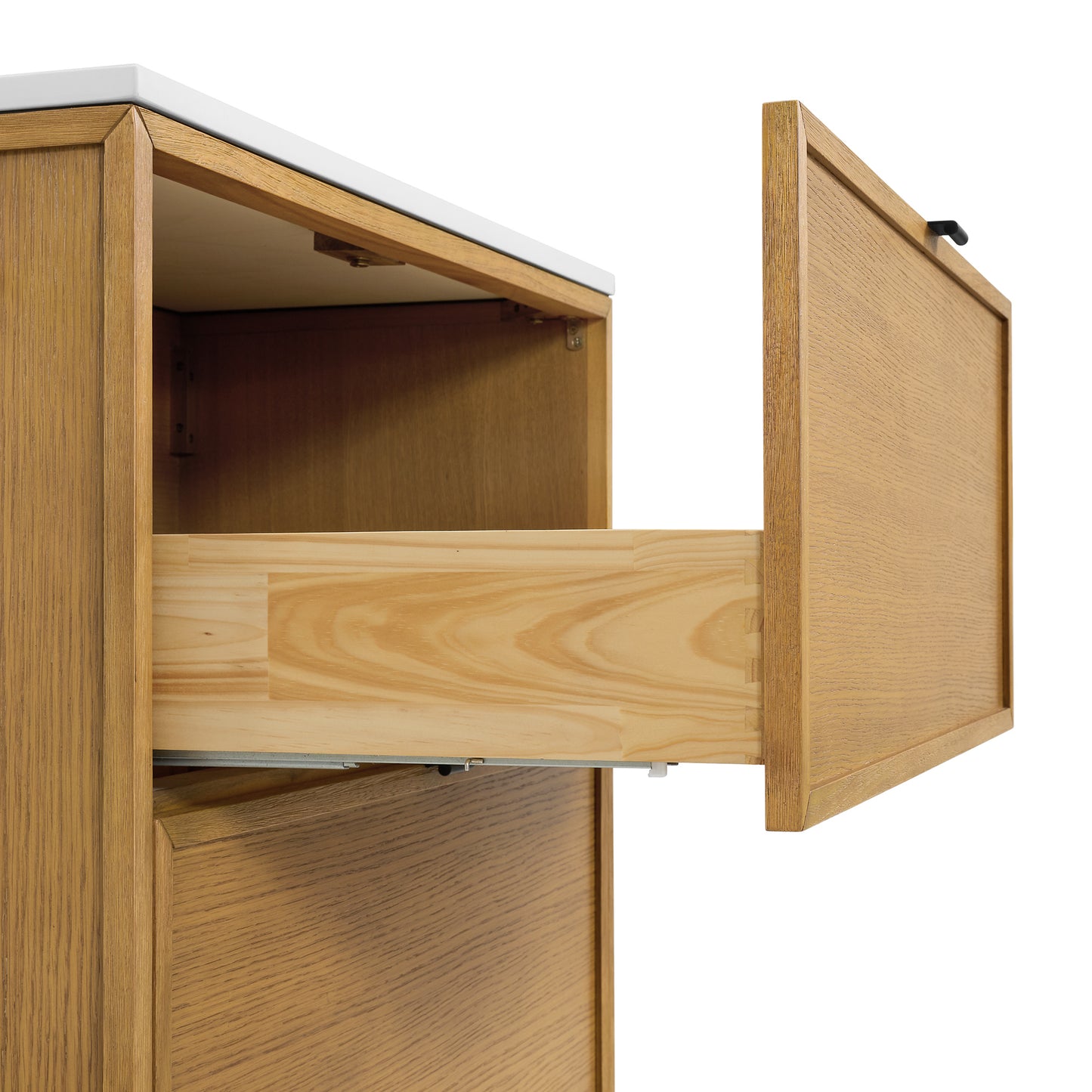 Brookline 36" Kitchen Island in Oak | White Quartz Countertop