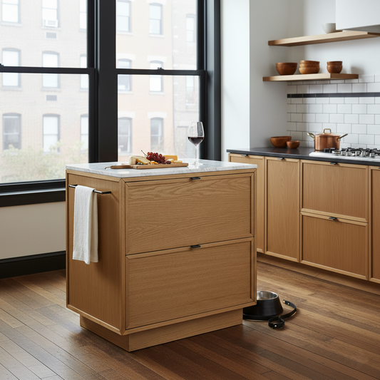 Brookline 36" Kitchen Island in Oak | White Quartz Countertop