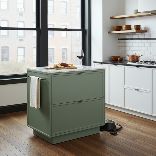 Brookline 36" Kitchen Island in Organic Green | Butcher Block Countertop