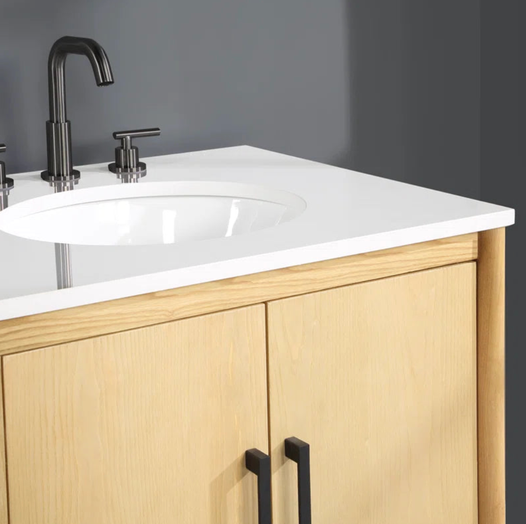 Copenhagen 60" Double Bathroom Vanity in Natural Ash | Engineered Stone Countertop