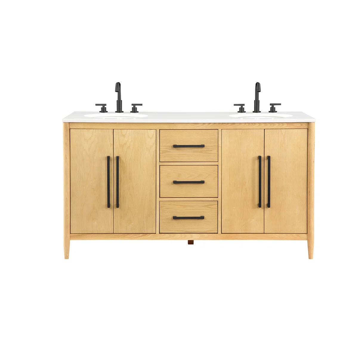 Copenhagen 60" Double Bathroom Vanity in Natural Ash | Engineered Stone Countertop