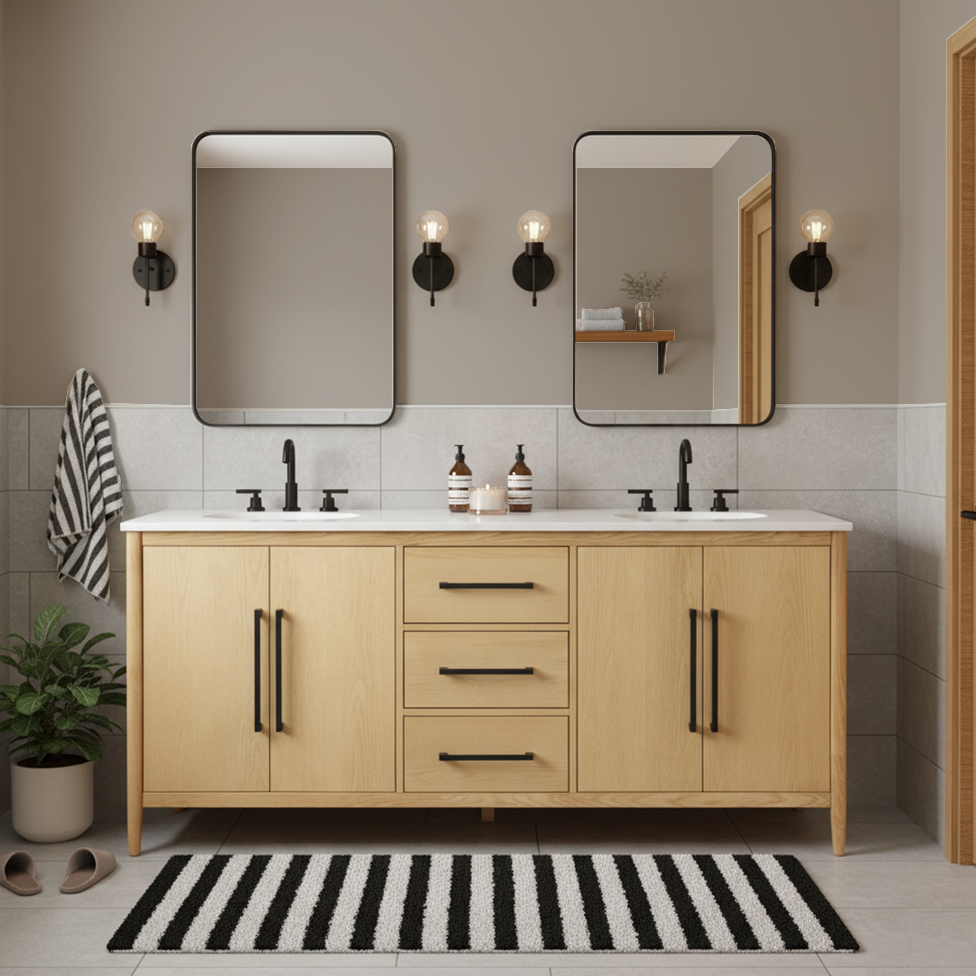 Copenhagen 72" Double Bathroom Vanity in Natural Ash | Engineered Stone Countertop