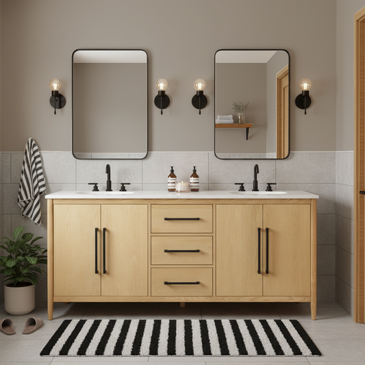 Copenhagen 72" Double Bathroom Vanity in Natural Ash | Quartz Countertop