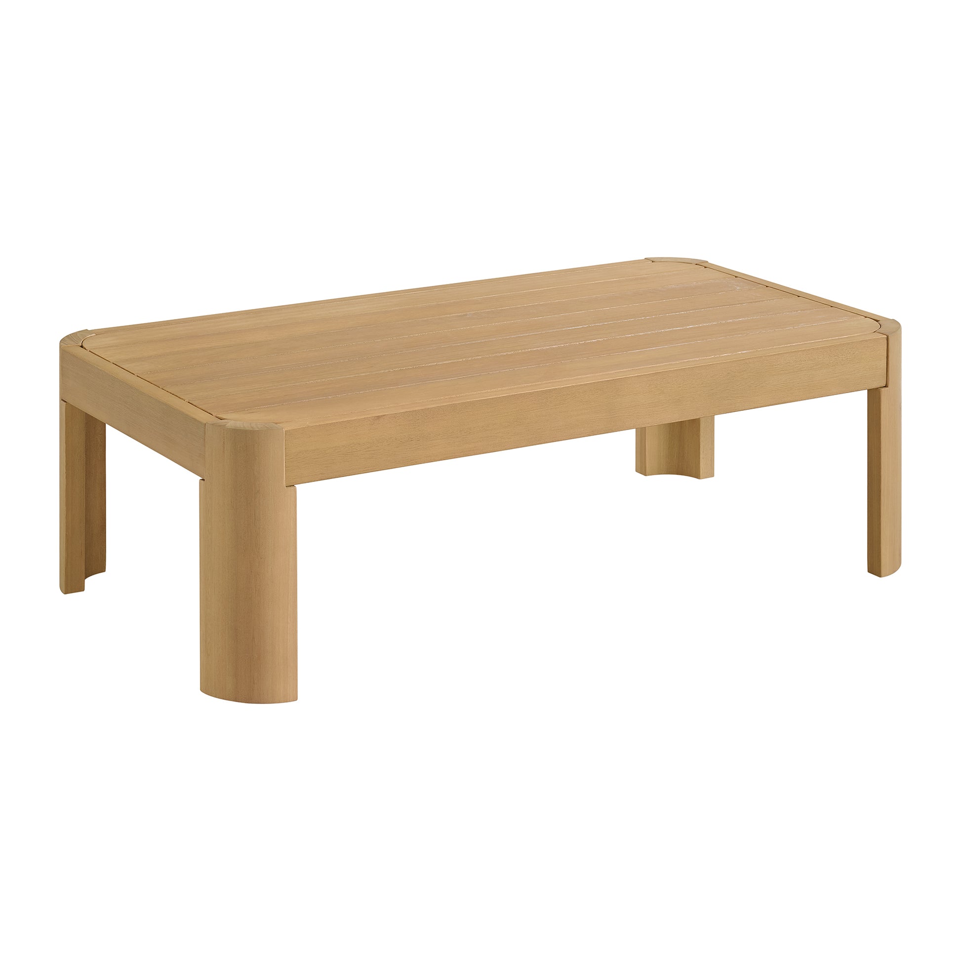 Side view of Cordelia washed eucalyptus outdoor coffee table, Highbury Furnishings