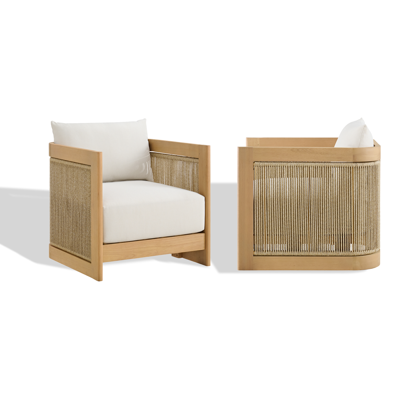 Set of 2 Cordelia 27" Rope Outdoor Lounge Chairs in Washed Oiled Eucalyptus