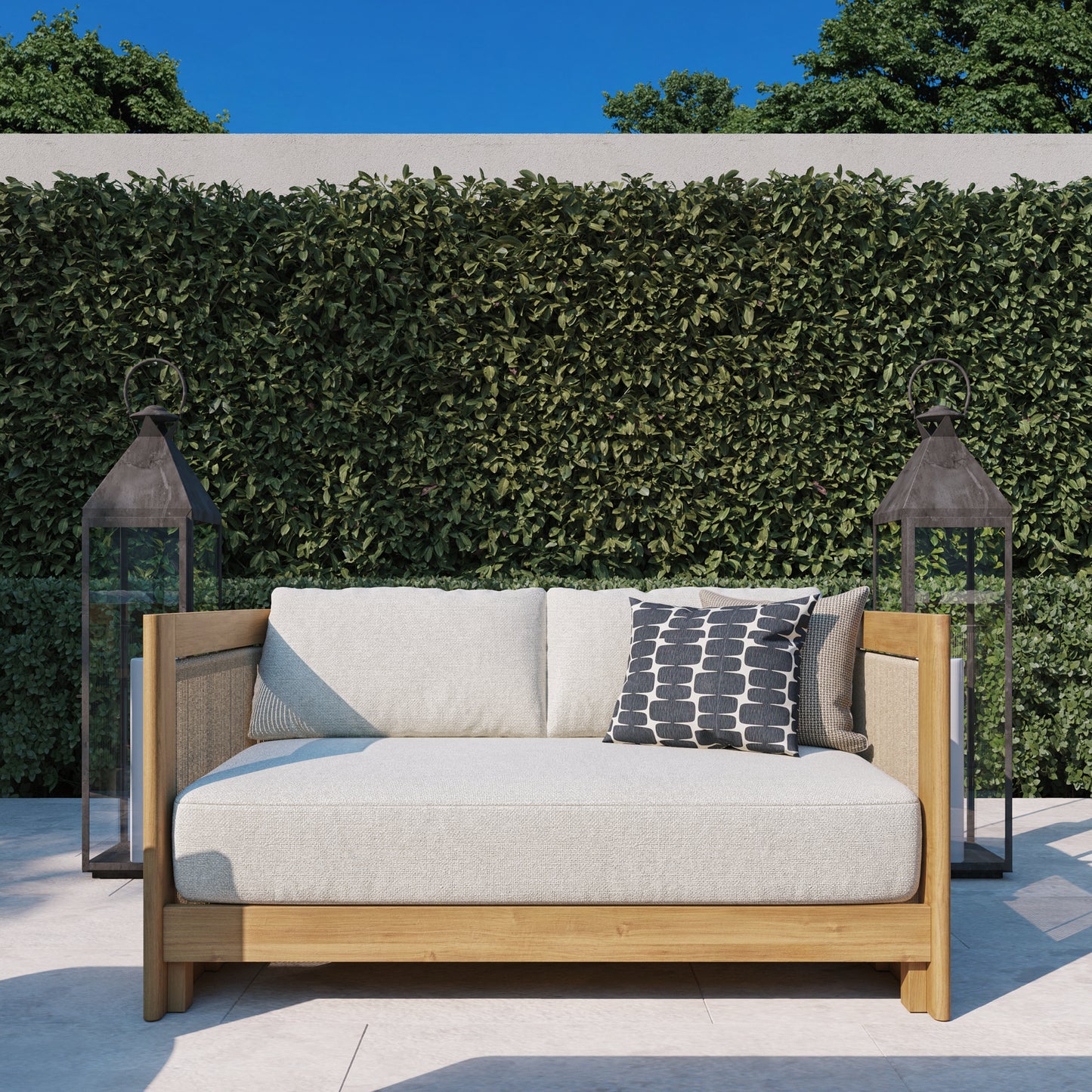 Cordelia 52" Rope Outdoor Sofa in Washed Oiled Eucalyptus