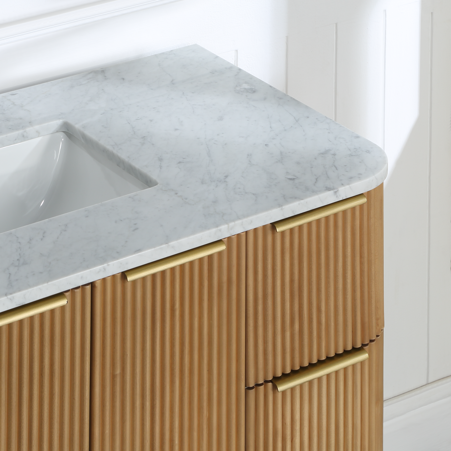 Havana 48" Single Bathroom Vanity in Reeded Birch | Carrara Marble Countertop