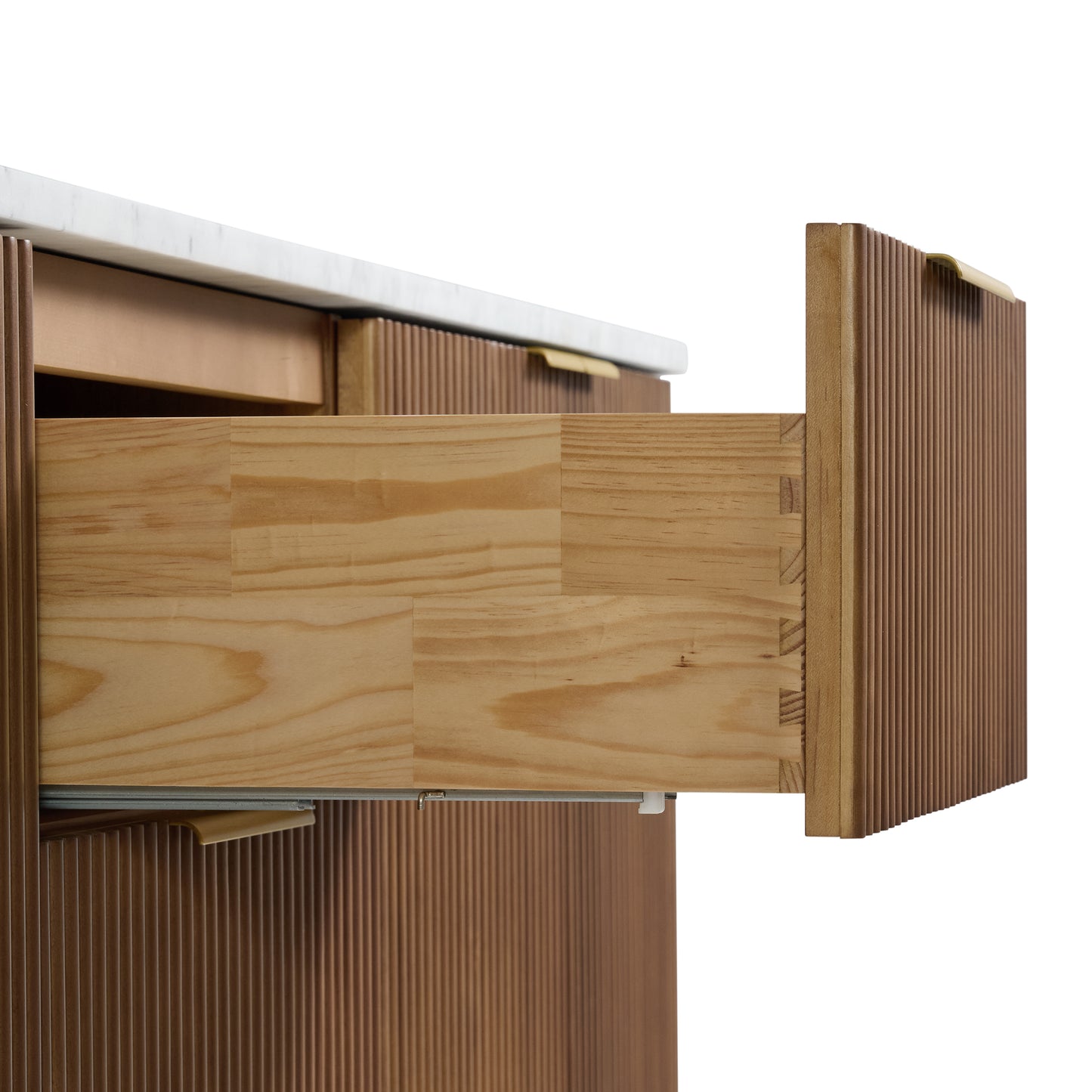 Havana 78" Double Bathroom Vanity in Brown Reeded Birch | Carrara Marble Countertop