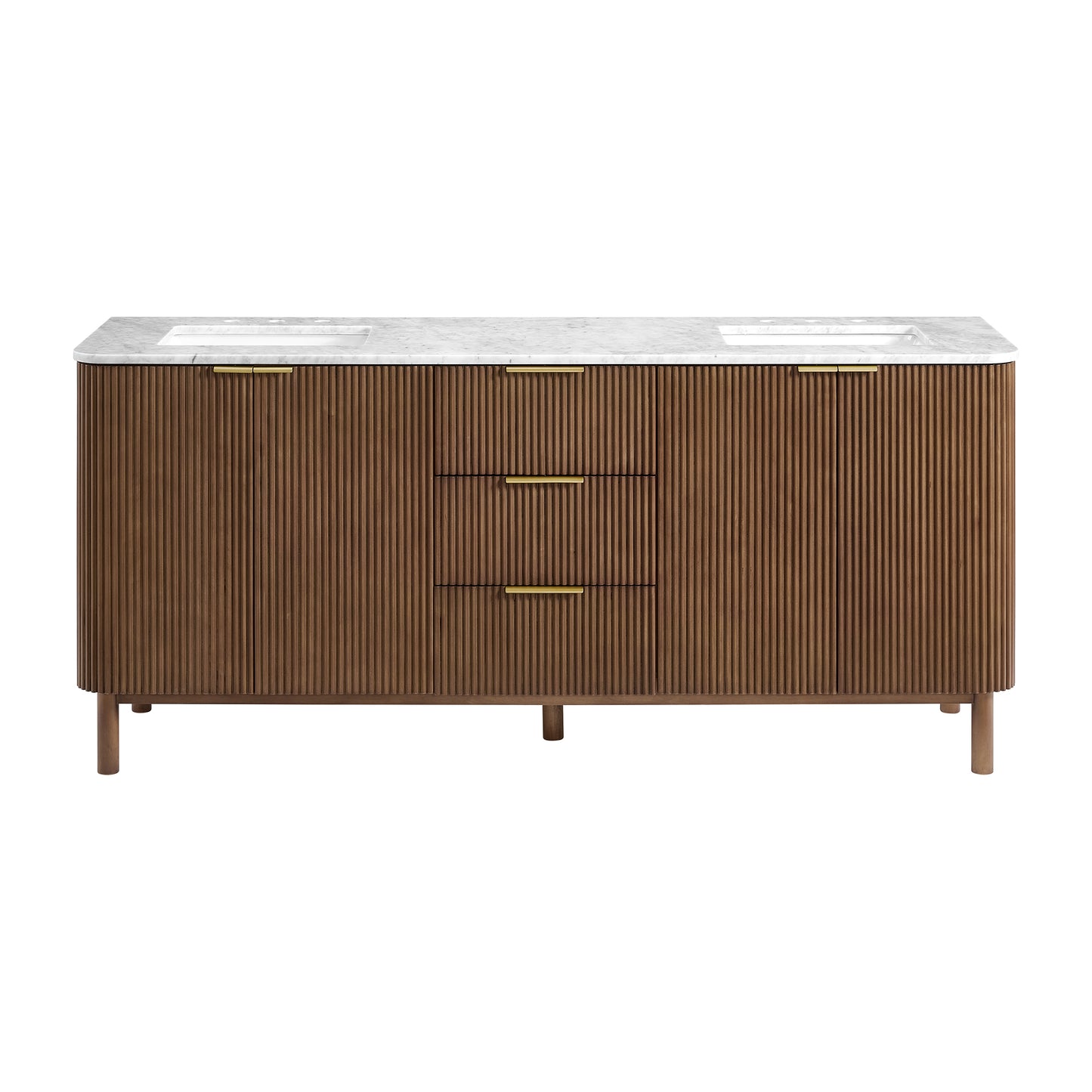 Havana 78" Double Bathroom Vanity in Brown Reeded Birch | Carrara Marble Countertop