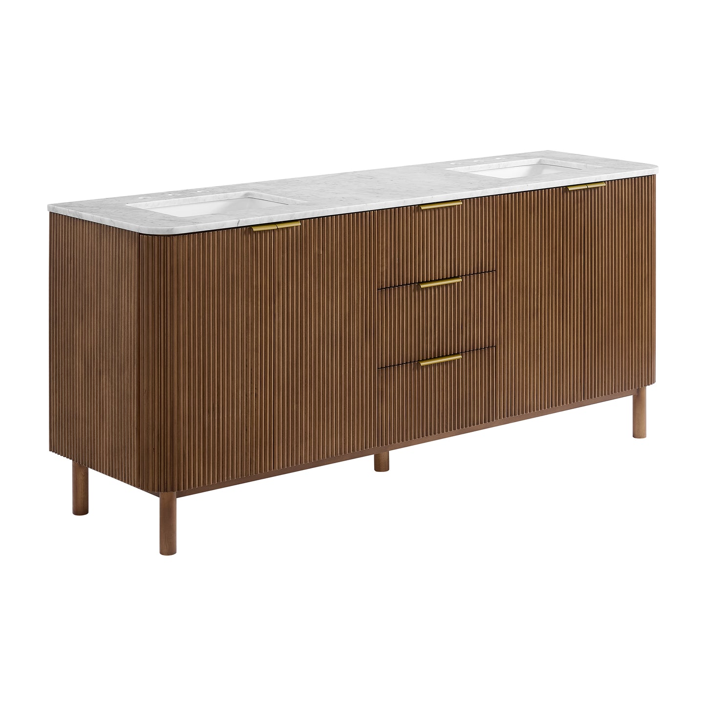 Havana 78" Double Bathroom Vanity in Brown Reeded Birch | Carrara Marble Countertop