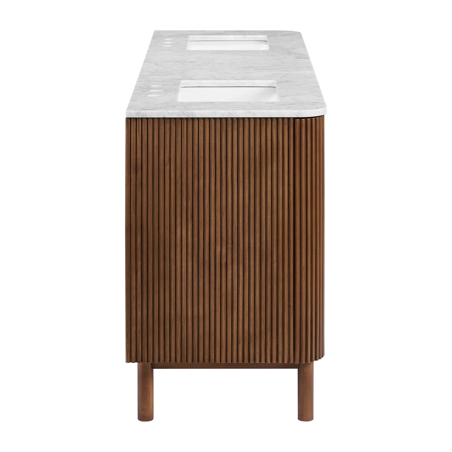 Havana 78" Double Bathroom Vanity in Brown Reeded Birch | Carrara Marble Countertop