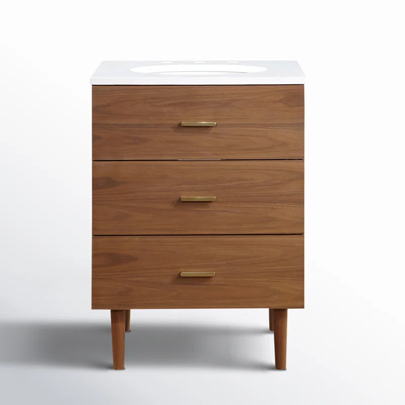 Stockholm 24" Single Bathroom Vanity in Natural Walnut | Quartz Countertop