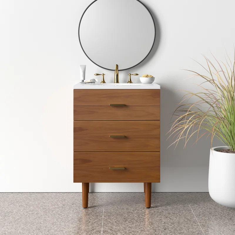 Stockholm 24" Single Bathroom Vanity in Natural Walnut | Quartz Countertop