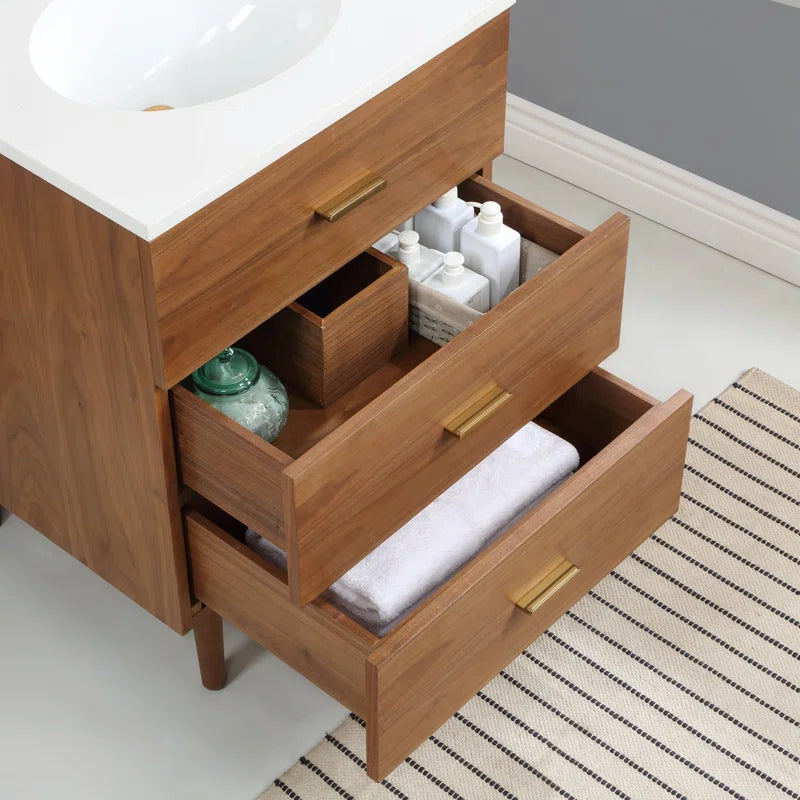 Stockholm 24" Single Bathroom Vanity in Natural Walnut | Quartz Countertop