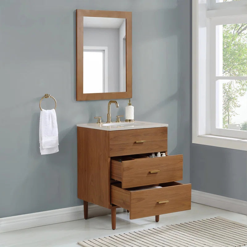 Stockholm 24" Single Bathroom Vanity in Natural Walnut | Quartz Countertop