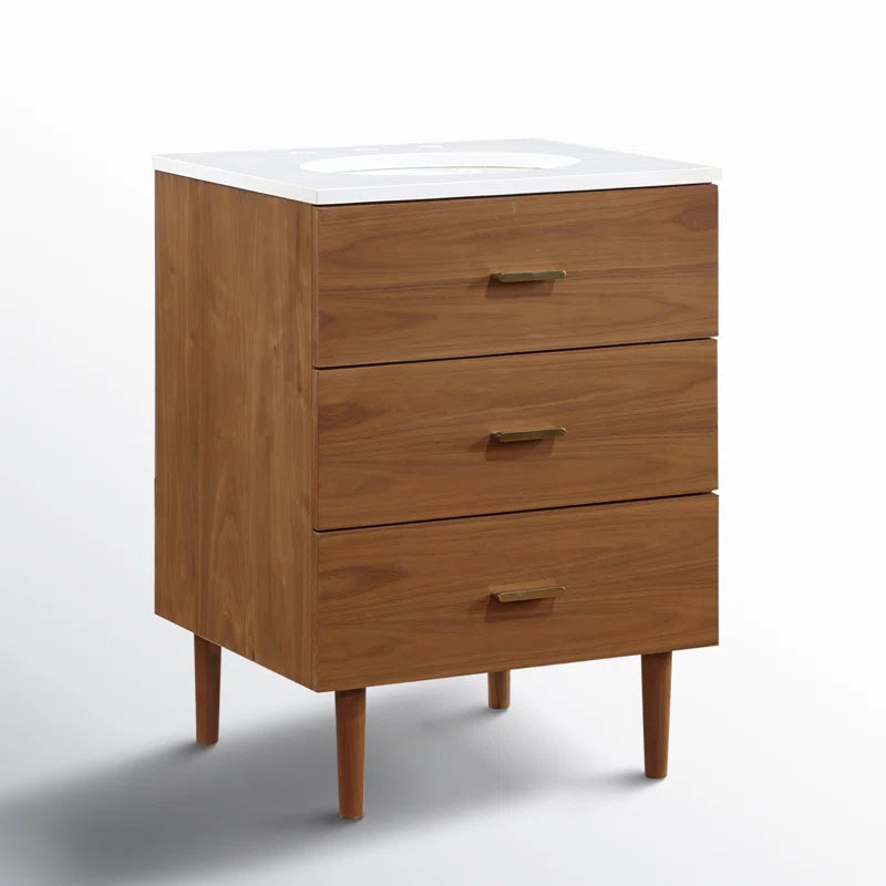 Stockholm 24" Single Bathroom Vanity in Natural Walnut | Quartz Countertop