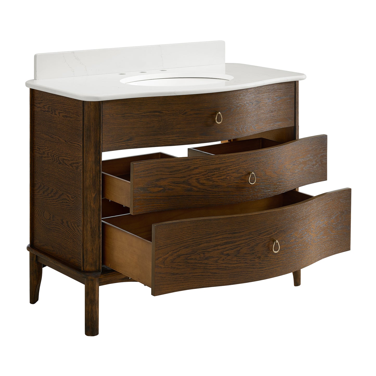 Grace 42" Single Bathroom Vanity | Enhanced Brown Oak | Statuario Quartz Countertop