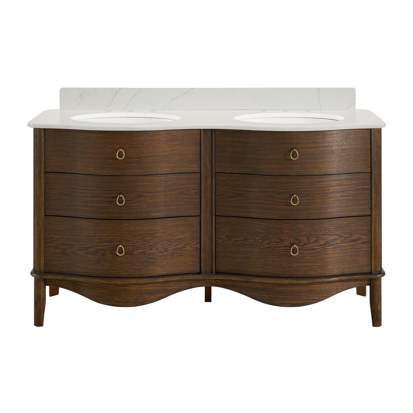 Grace 60" Double Bathroom Vanity | Enhanced Brown Oak | Statuario Quartz Countertop