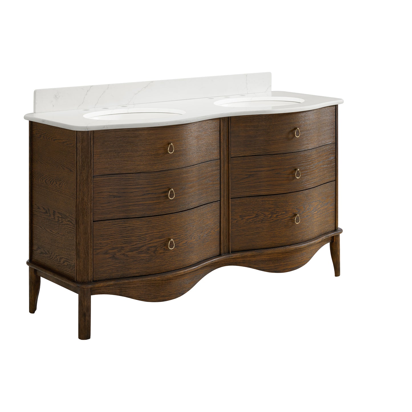 Grace 60" Double Bathroom Vanity | Enhanced Brown Oak | Statuario Quartz Countertop