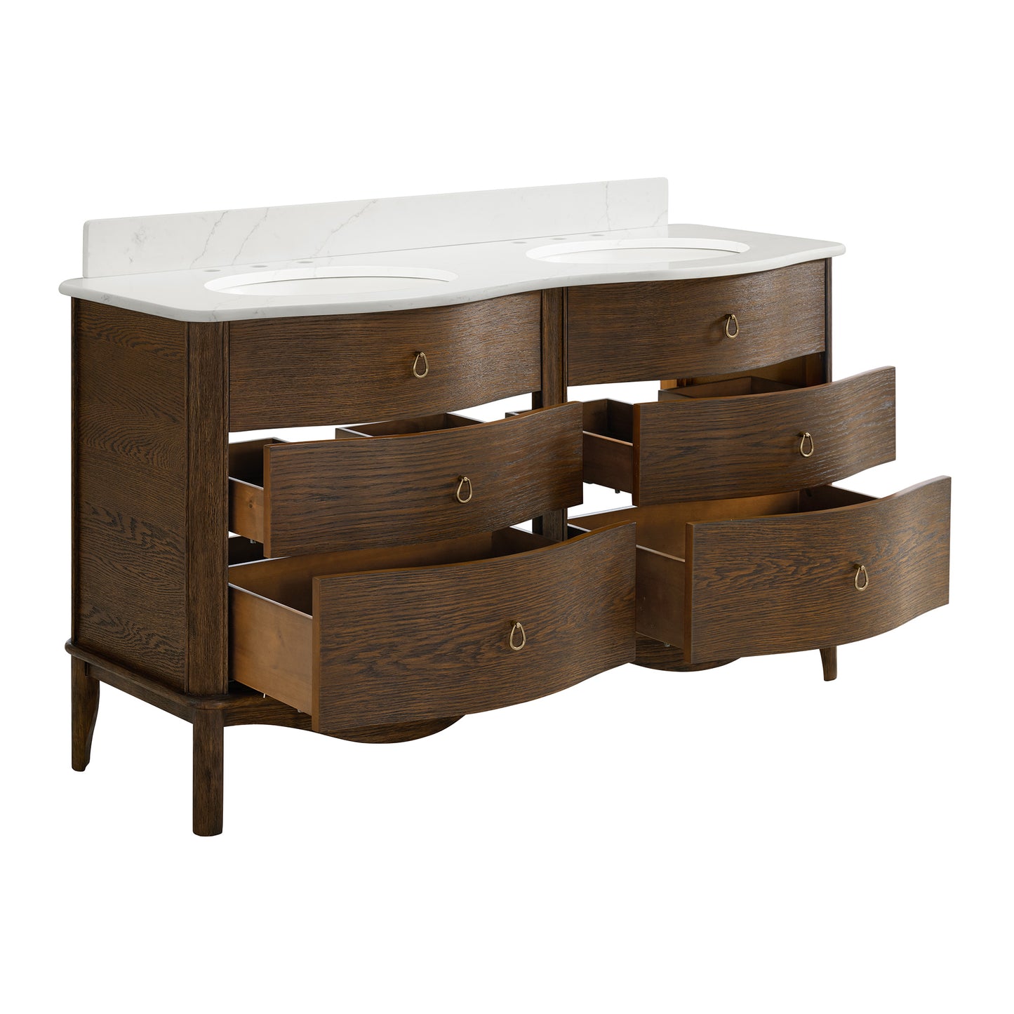Grace 60" Double Bathroom Vanity | Enhanced Brown Oak | Statuario Quartz Countertop