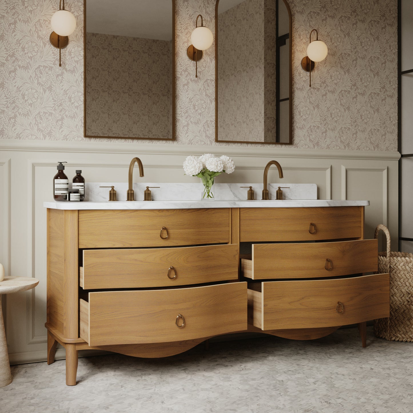 Grace 72" Double Bathroom Vanity | Statuario Quartz Countertop