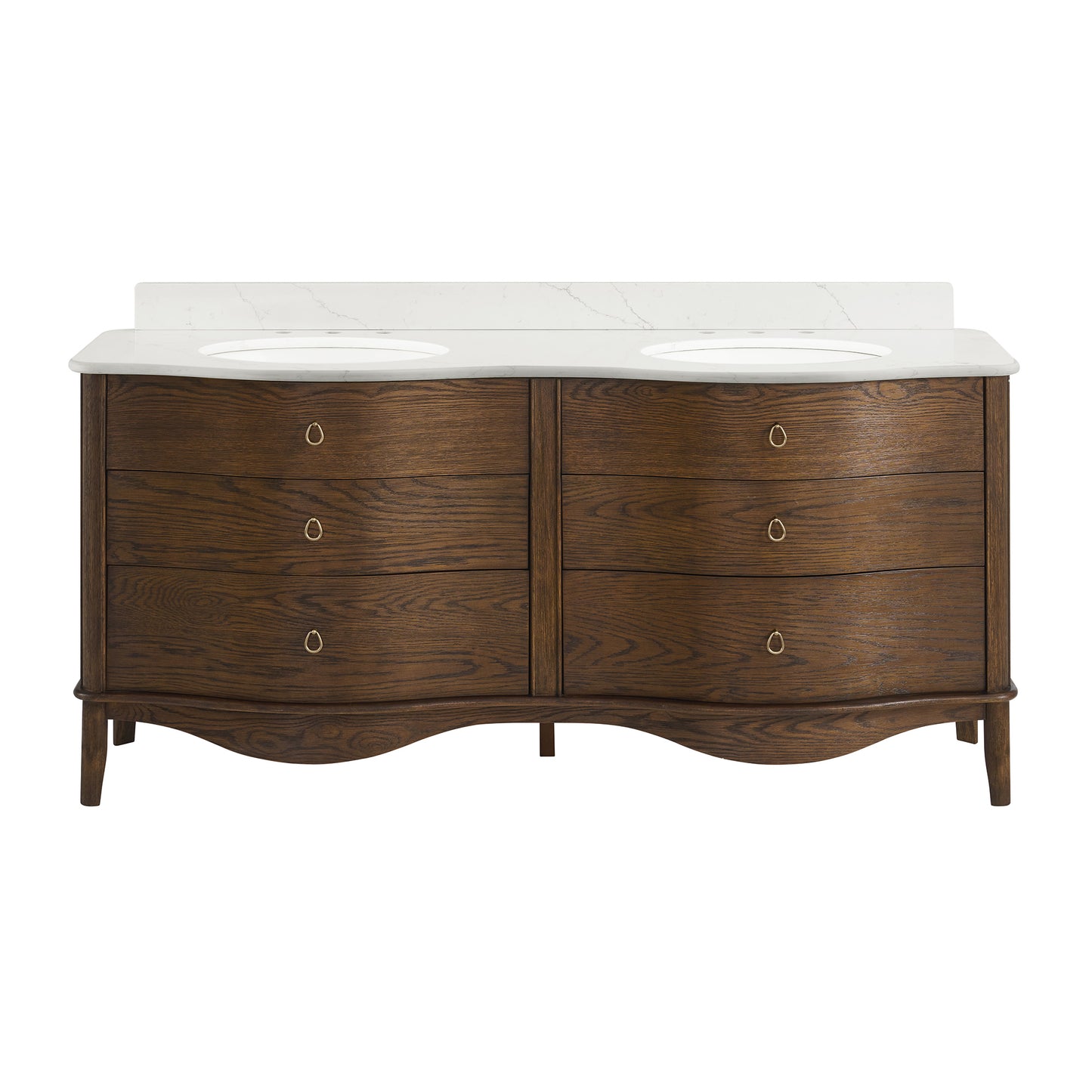 Grace 72" Double Bathroom Vanity | Enhanced Brown Oak | Statuario Quartz Countertop