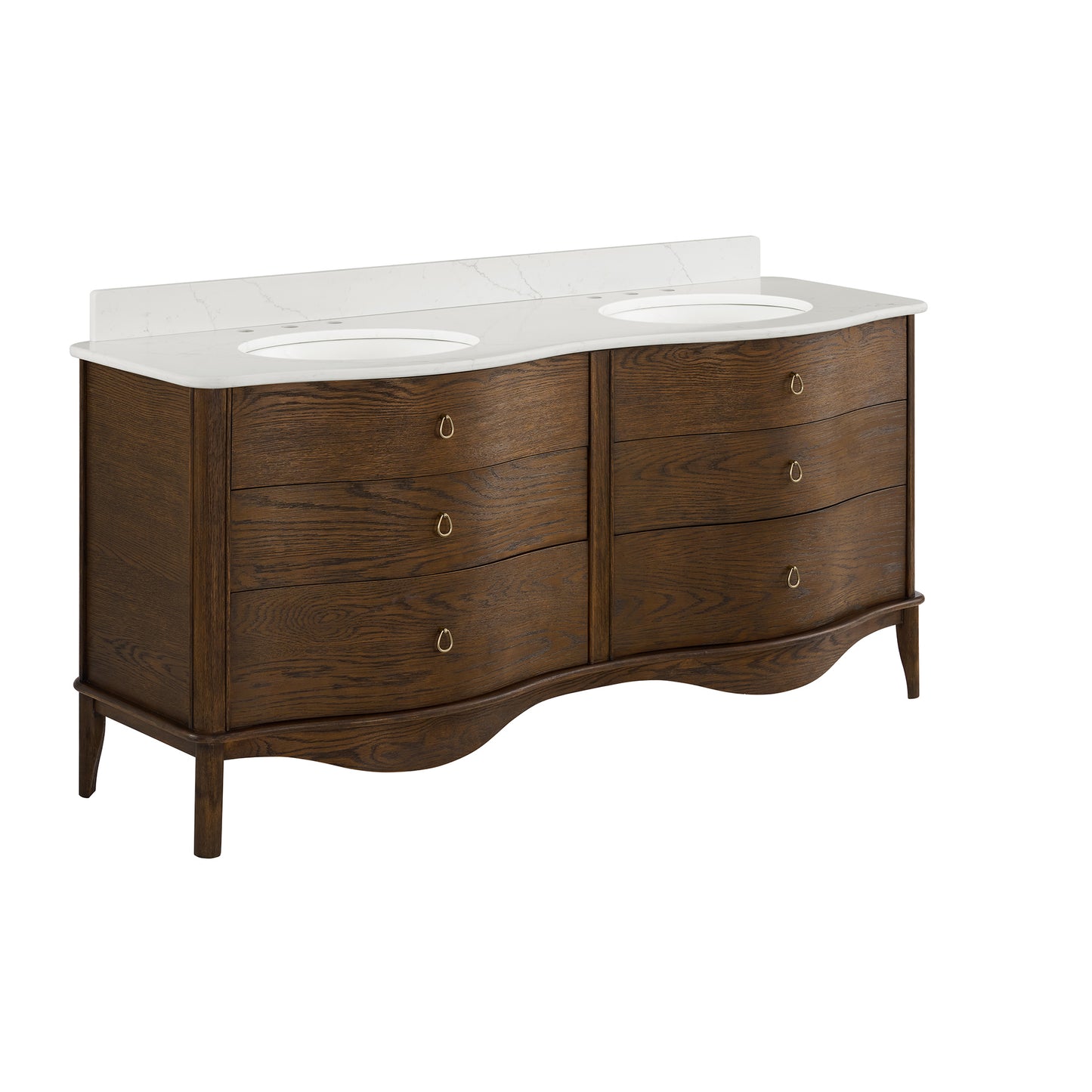 Grace 72" Double Bathroom Vanity | Enhanced Brown Oak | Statuario Quartz Countertop