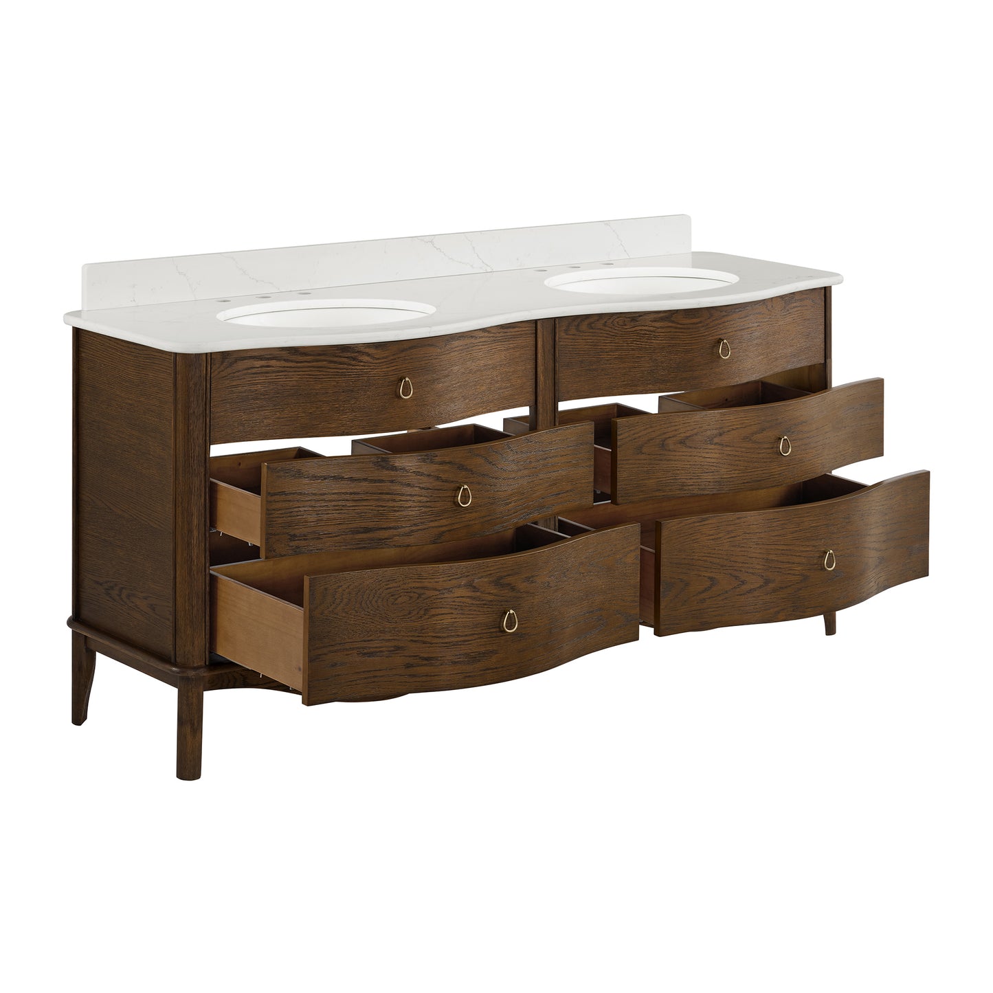 Grace 72" Double Bathroom Vanity | Enhanced Brown Oak | Statuario Quartz Countertop