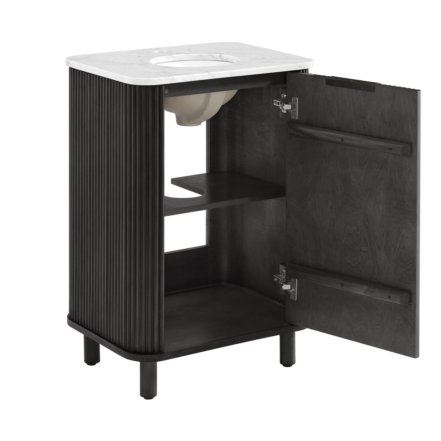 Havana 24"W x 18"D Single Bathroom Vanity in Black Reeded Birch | Carrara Marble Countertop