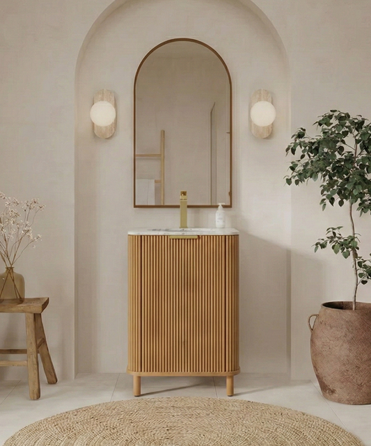 Havana 24"W x 18"D Single Bathroom Vanity in Reeded Birch | Carrara Marble Countertop