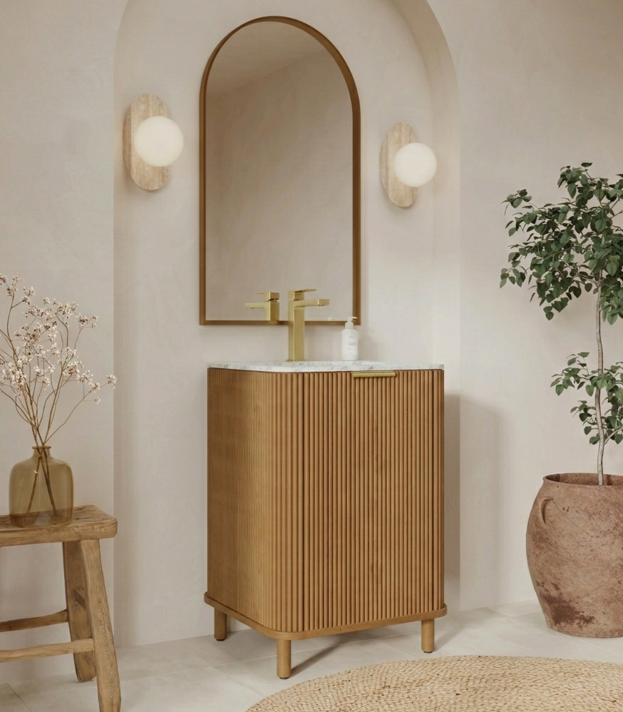 Havana 24"W x 18"D Single Bathroom Vanity in Reeded Birch | Carrara Marble Countertop