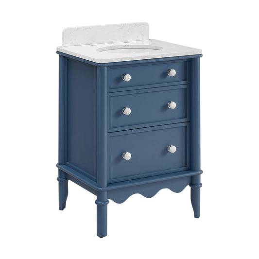 Juliette 24" Scallop Single Bathroom Vanity | Denim Blue | Cultured Marble Countertop