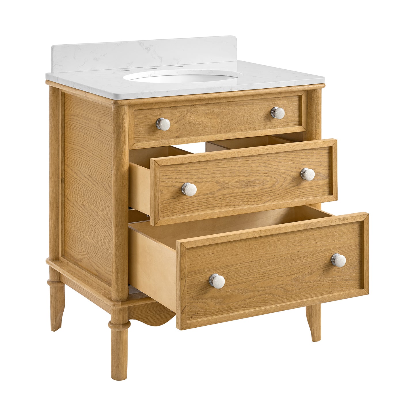 Juliette 30"W x 20"D Single Bathroom Vanity | Natural Enhanced Oak | Cultured Marble Countertop