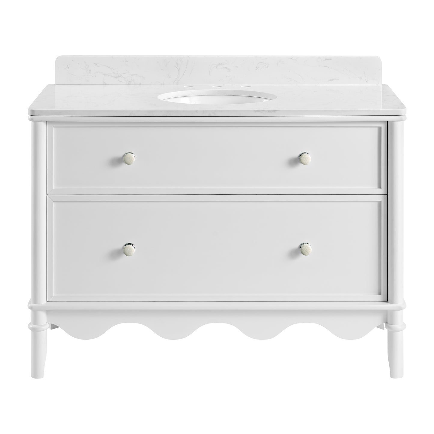 Juliette 48"W Scallop Single Bathroom Vanity | Blanc White |Cultured Marble Countertop