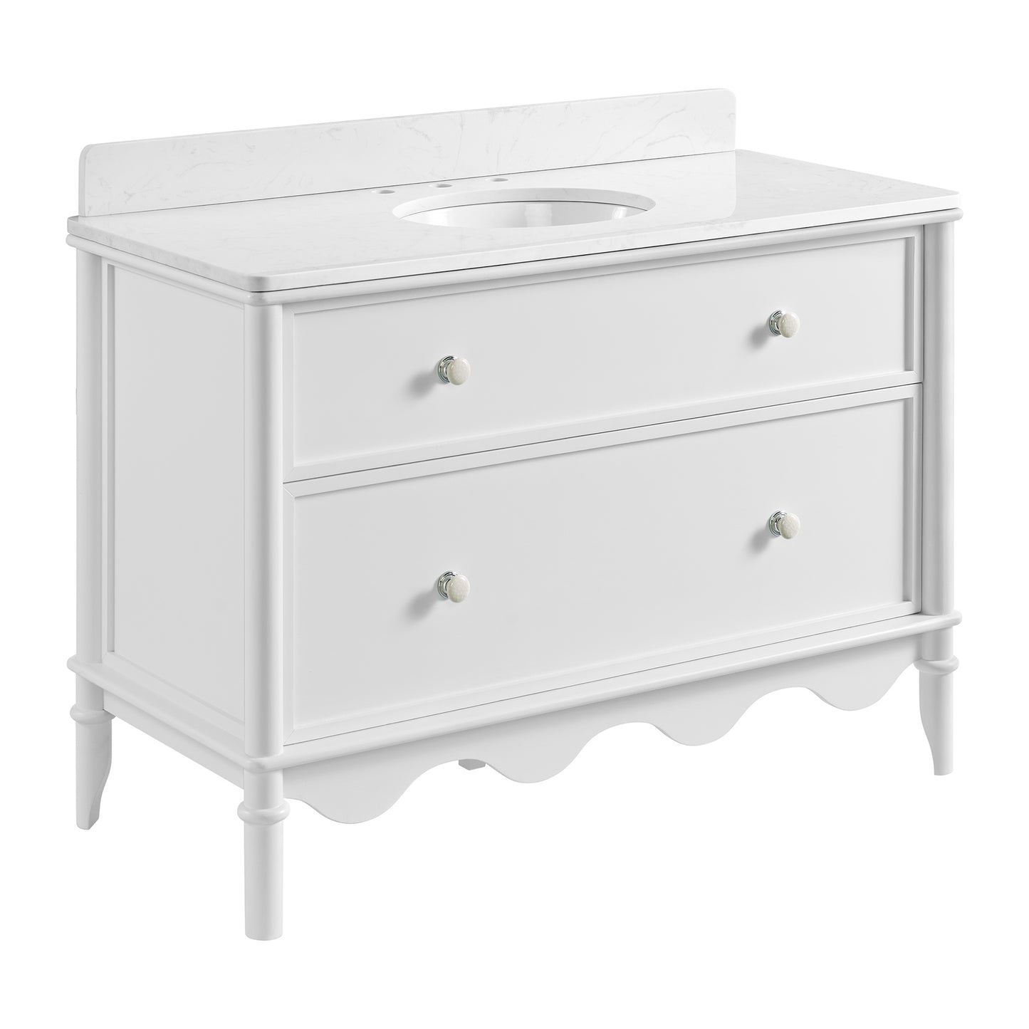 Juliette 48"W Scallop Single Bathroom Vanity | Blanc White |Cultured Marble Countertop