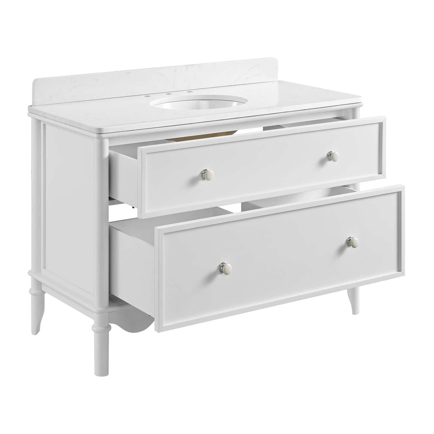 Juliette 48"W Scallop Single Bathroom Vanity | Blanc White |Cultured Marble Countertop