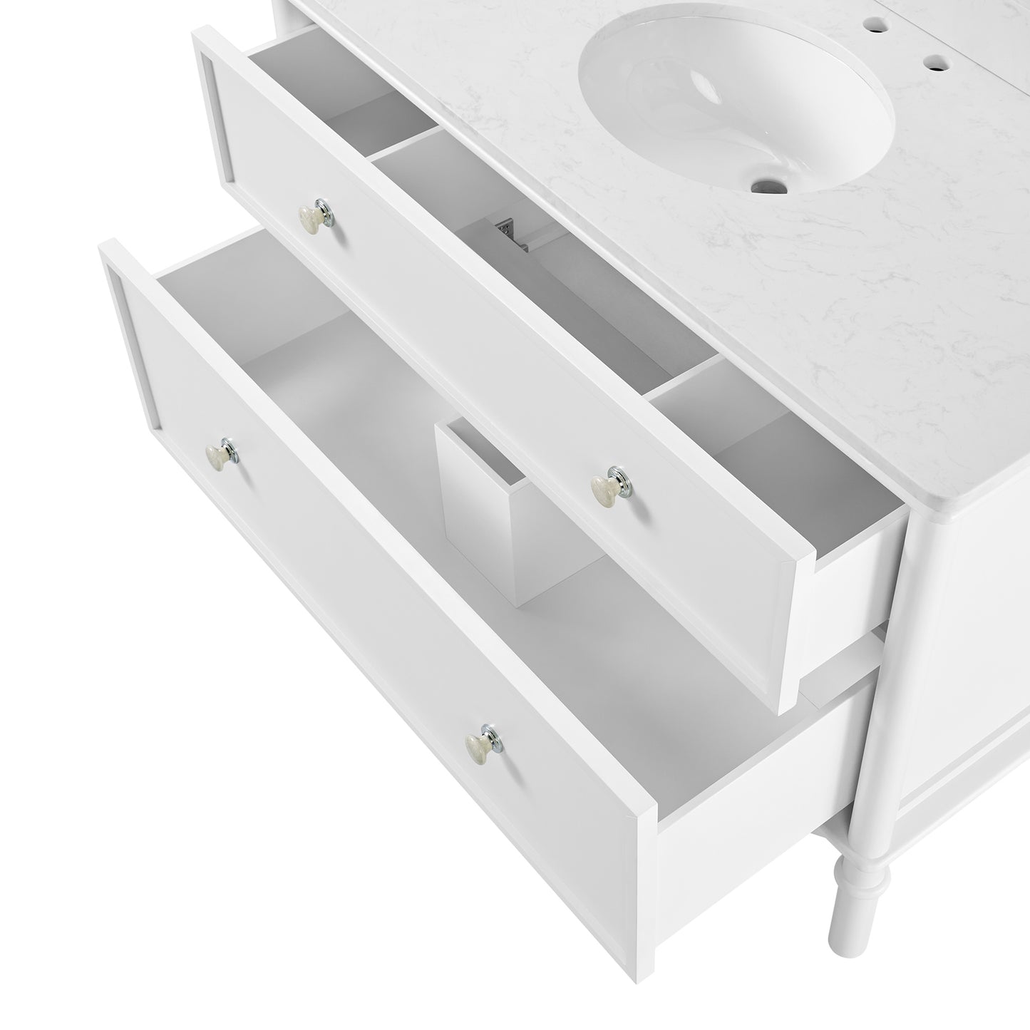 Juliette 48"W Scallop Single Bathroom Vanity | Blanc White |Cultured Marble Countertop